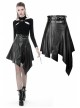 Metal Ring Leather Belt Side Zipper Irregular Frill Hem Black Punk PU Skirt