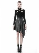Metal Ring Leather Belt Side Zipper Irregular Frill Hem Black Punk PU Skirt