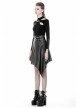 Metal Ring Leather Belt Side Zipper Irregular Frill Hem Black Punk PU Skirt
