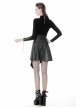Metal Ring Leather Belt Side Zipper Irregular Frill Hem Black Punk PU Skirt