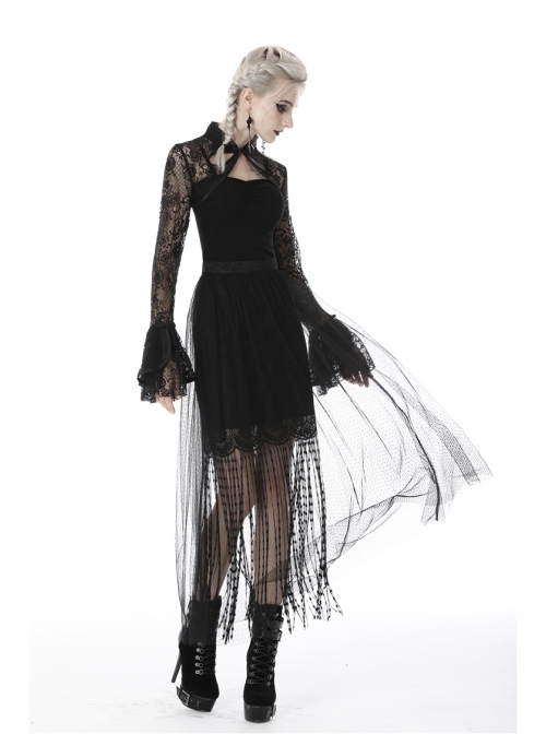Black Punk Tasseled Mesh See-Through Long Skirt