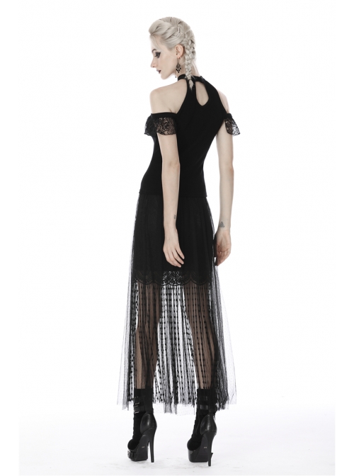 Black Punk Tasseled Mesh See-Through Long Skirt