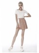 Hollow Out Belt Pink Checked  Punk Pleated Short Skirt