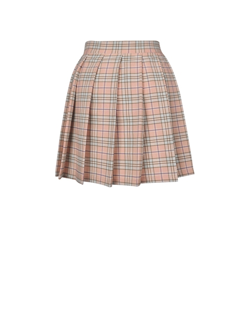 Hollow Out Belt Pink Checked  Punk Pleated Short Skirt