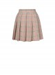 Hollow Out Belt Pink Checked  Punk Pleated Short Skirt