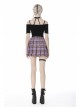 Side Metal Hasp Chain Purple Checked Splice Black Punk Pleated Short Skirt