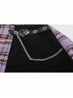 Side Metal Hasp Chain Purple Checked Splice Black Punk Pleated Short Skirt