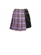 Side Metal Hasp Chain Purple Checked Splice Black Punk Pleated Short Skirt