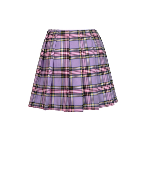 Side Metal Hasp Chain Purple Checked Splice Black Punk Pleated Short Skirt