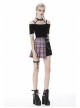 Side Metal Hasp Chain Purple Checked Splice Black Punk Pleated Short Skirt