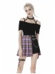 Side Metal Hasp Chain Purple Checked Splice Black Punk Pleated Short Skirt