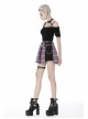 Side Metal Hasp Chain Purple Checked Splice Black Punk Pleated Short Skirt