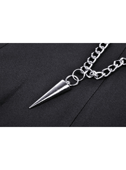 Metal Chain Decorative Leather Belt Black Punk Pleated Mini Skirt