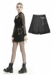 Metal Chain Decorative Leather Belt Black Punk Pleated Mini Skirt