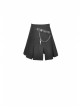 Metal Chain Decorative Leather Belt Black Punk Pleated Mini Skirt