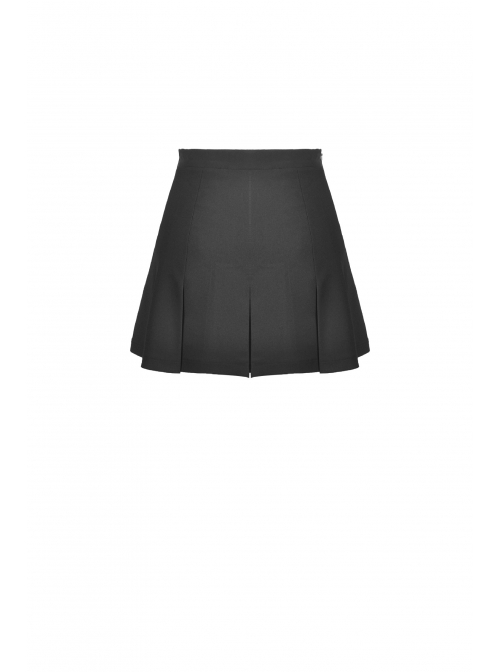 Metal Chain Decorative Leather Belt Black Punk Pleated Mini Skirt