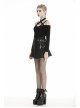 Metal Chain Decorative Leather Belt Black Punk Pleated Mini Skirt