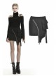 Metal Zipper Side Bag Irregular Hem Black Punk Mini Skirt