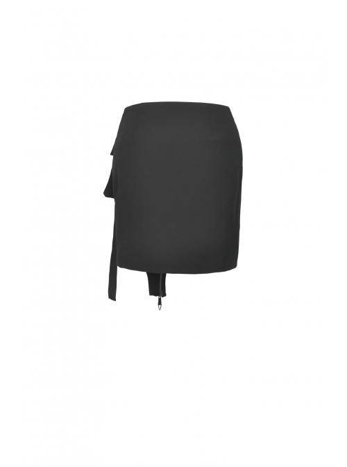 Metal Zipper Side Bag Irregular Hem Black Punk Mini Skirt