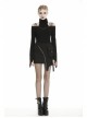 Metal Zipper Side Bag Irregular Hem Black Punk Mini Skirt