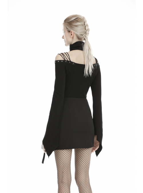 Metal Zipper Side Bag Irregular Hem Black Punk Mini Skirt
