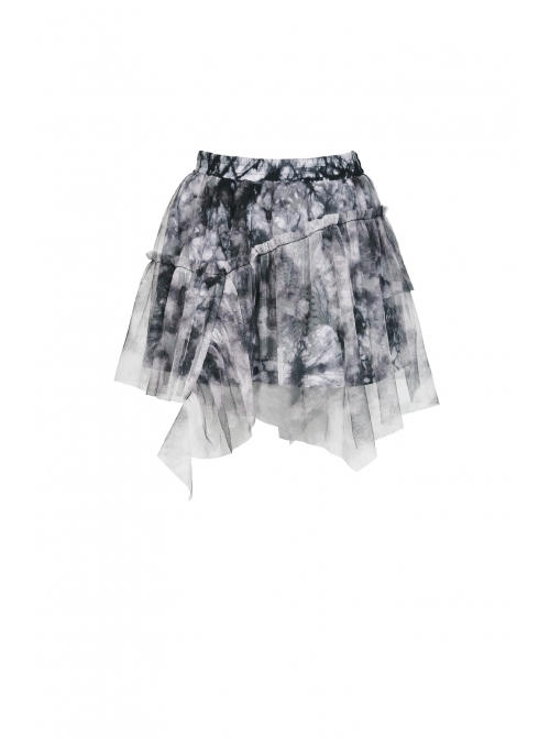 Lace Hem Grey Print Punk Mini Skirt