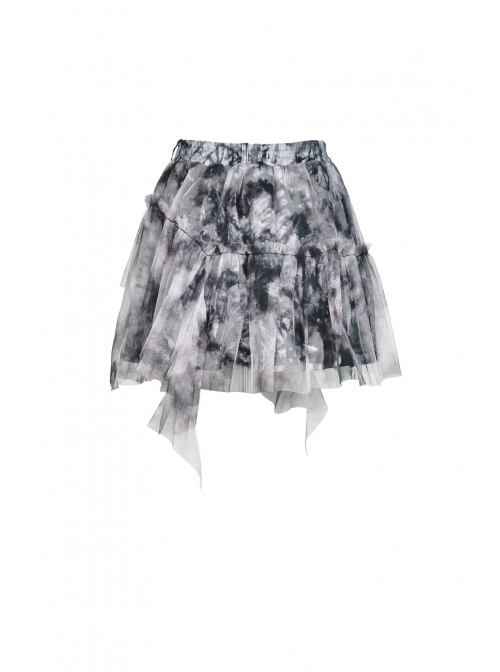 Lace Hem Grey Print Punk Mini Skirt