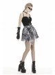 Lace Hem Grey Print Punk Mini Skirt