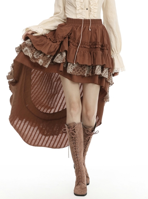 Irregular Frilly Brown Punk Skirt