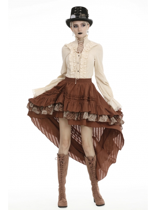 Irregular Frilly Brown Punk Skirt