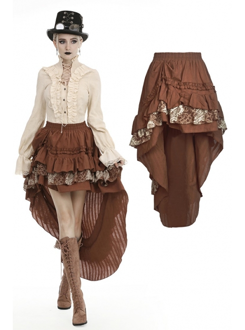 Irregular Frilly Brown Punk Skirt