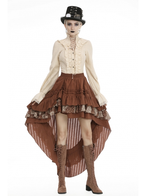 Irregular Frilly Brown Punk Skirt