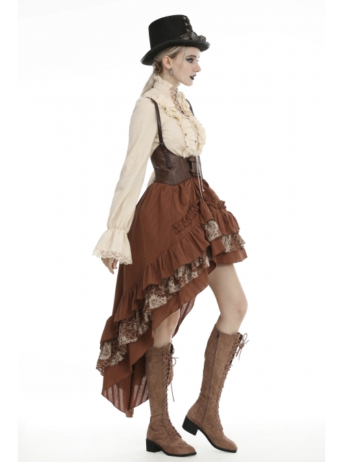 Irregular Frilly Brown Punk Skirt