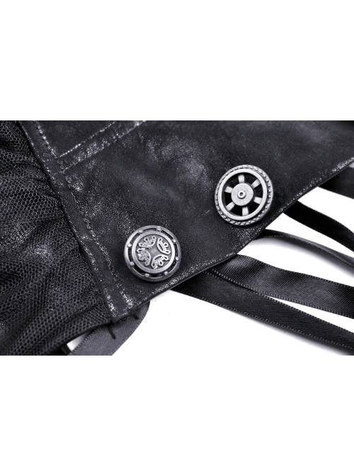 Front Waist Metal Retro Button Lace-Up Lace Layered Black Punk Short Skirt
