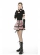 Metal Eyelets Strap Heart-Shaped Frill Lace Hem Pink Punk Pleated Short Skirt