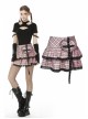 Metal Eyelets Strap Heart-Shaped Frill Lace Hem Pink Punk Pleated Short Skirt