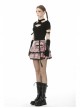 Metal Eyelets Strap Heart-Shaped Frill Lace Hem Pink Punk Pleated Short Skirt