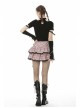 Metal Eyelets Strap Heart-Shaped Frill Lace Hem Pink Punk Pleated Short Skirt