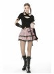 Metal Eyelets Strap Heart-Shaped Frill Lace Hem Pink Punk Pleated Short Skirt