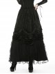 Lace-Up Frilly Lace Hem Black Gothic Maxi Skirt