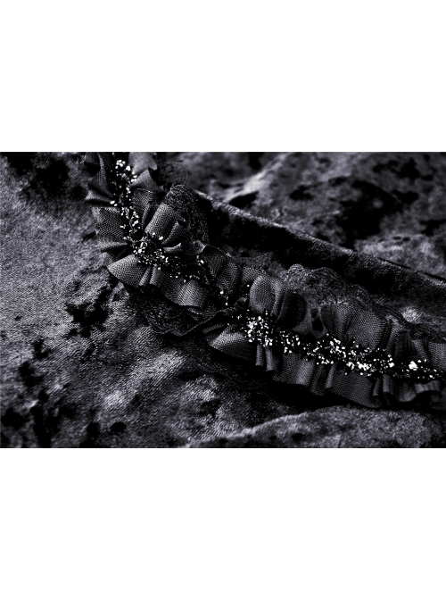 Lace-Up Frilly Lace Hem Black Gothic Maxi Skirt