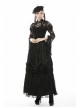 Lace-Up Frilly Lace Hem Black Gothic Maxi Skirt