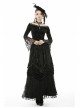 Lace-Up Frilly Lace Hem Black Gothic Maxi Skirt