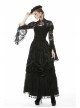 Lace-Up Frilly Lace Hem Black Gothic Maxi Skirt