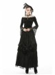 Lace-Up Frilly Lace Hem Black Gothic Maxi Skirt