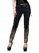 Side Lace-Up Plum Pattern Embroidered Black Punk Leather Pants