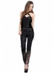 Side Lace-Up Plum Pattern Embroidered Black Punk Leather Pants