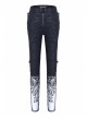 Side Lace-Up Plum Pattern Embroidered Black Punk Leather Pants