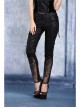 Side Lace-Up Plum Pattern Embroidered Black Punk Leather Pants