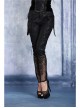 Side Lace-Up Plum Pattern Embroidered Black Punk Leather Pants